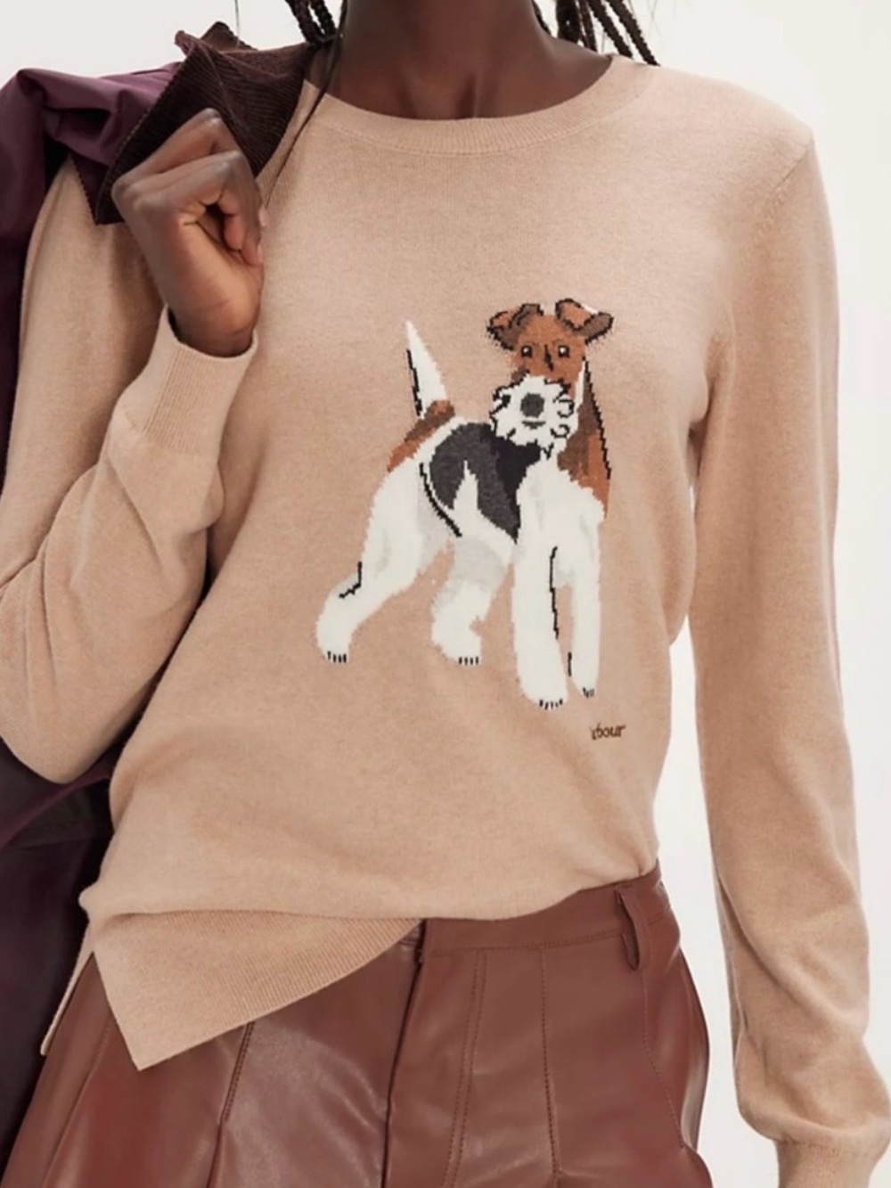 Barbour Fareham Crew-Neck Dog Icon Knitted Sweater - Tan - Women’s 4